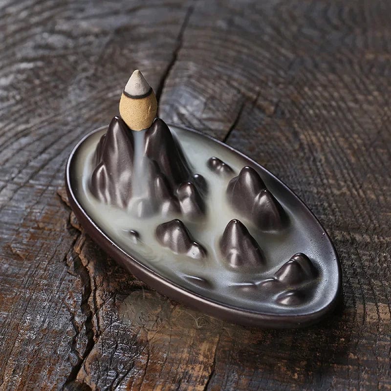 1pc, Creative Ceramic Backflow Incense Burner Mountain Stream Waterfall Incense Holder Zen Burner for Home Decor Without Incense AU17 Only Burner