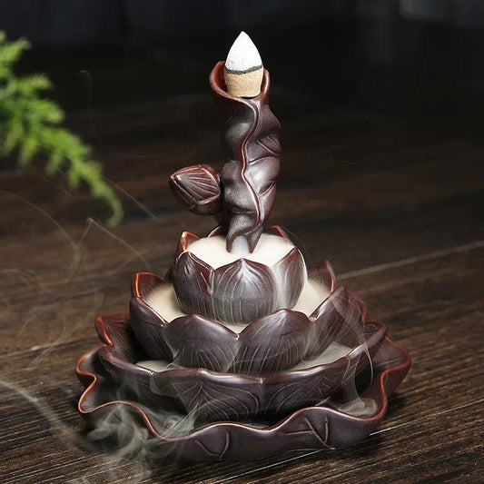 1pc Lotus Flower Burner Lotus Pond Backflow Incense Cones Burner Creative Home Decor Incense Holder Censer - (Without Incense) H78 Only Burner