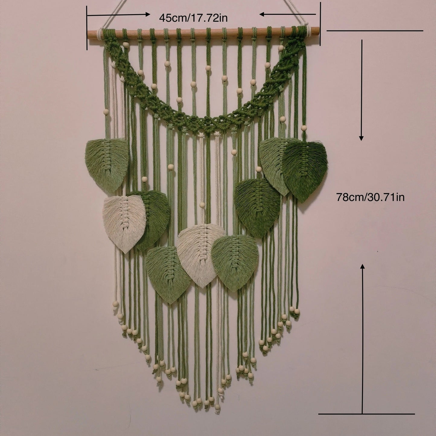 1pc Macrame Leaf Wall Hanging Tapestry, Macrame Large Art Boho Decoration, Room Decor, Home Gift, Boho Jungle Macrame Green Tape