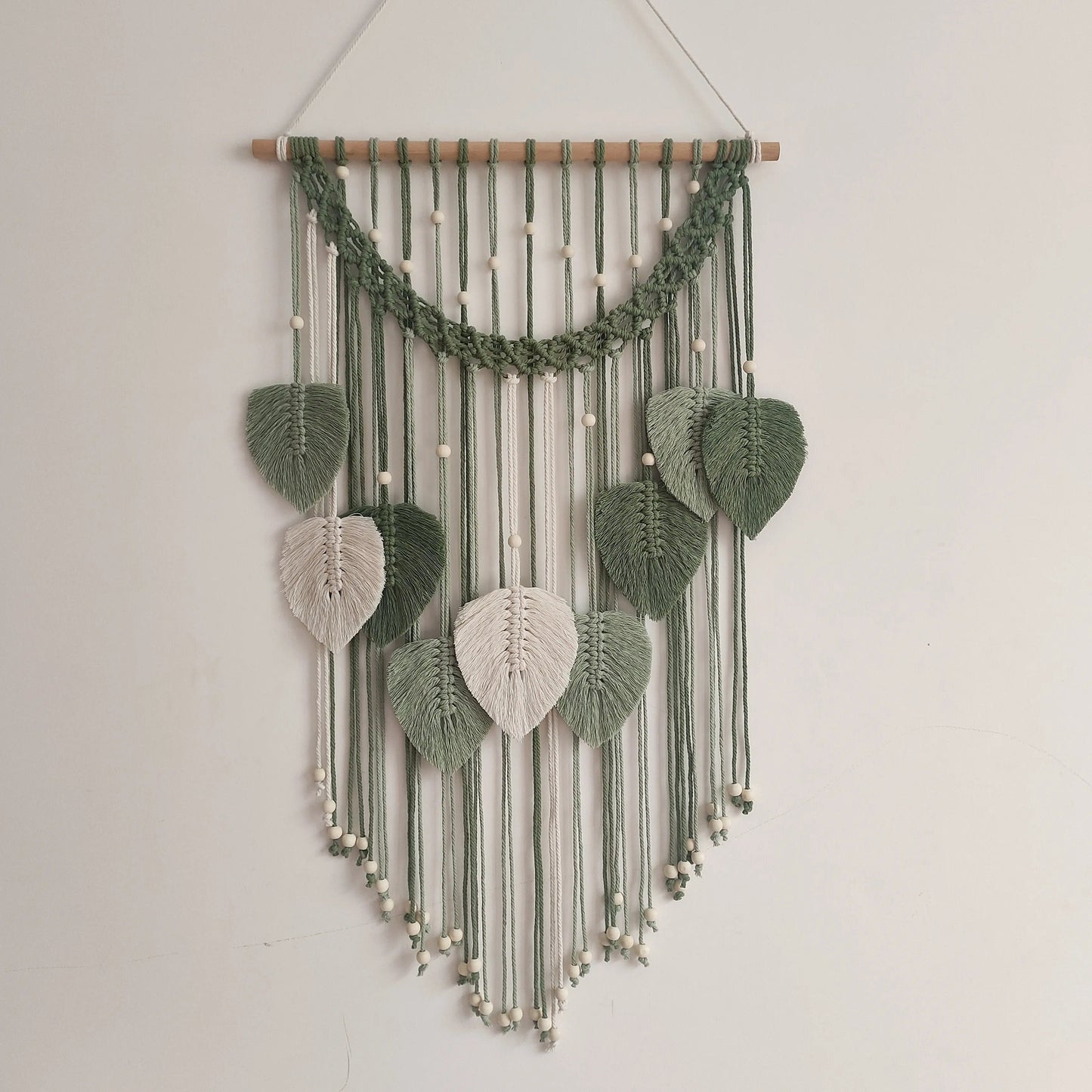 1pc Macrame Leaf Wall Hanging Tapestry, Macrame Large Art Boho Decoration, Room Decor, Home Gift, Boho Jungle Macrame Green Tape Green