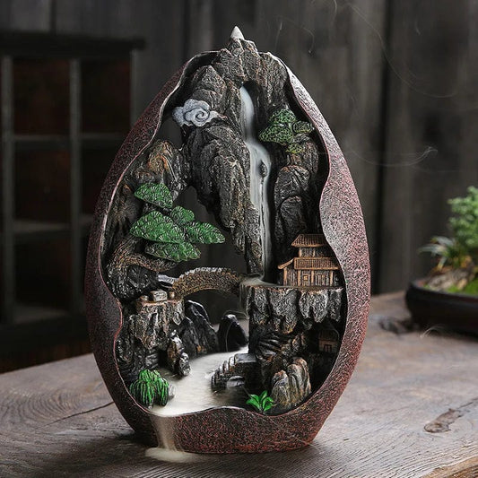 1pc, Smoke Waterfall Backflow Incense Burner Creative Home Decor Incense Holder Portable Resin Censer Mountain River Handicraft AC34 Only Burner