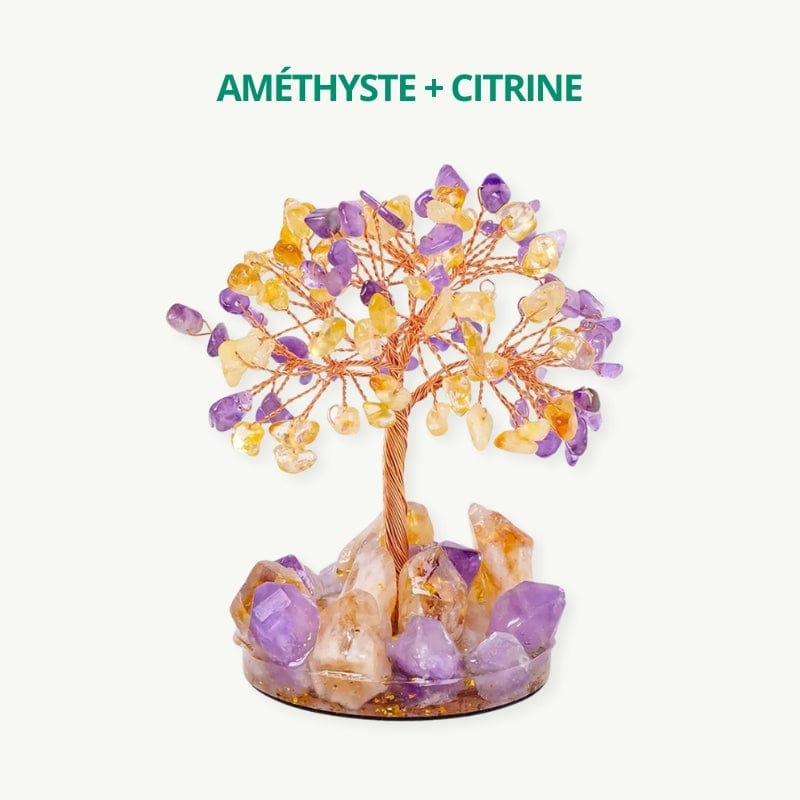 Arbre de vie 7 chakras en cuivre Améthyste + Citrine