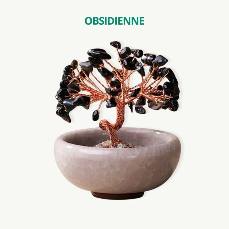 Arbre de vie avec base fleurie Obsidienne