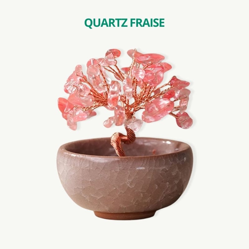 Arbre de vie avec base fleurie Quartz Fraise