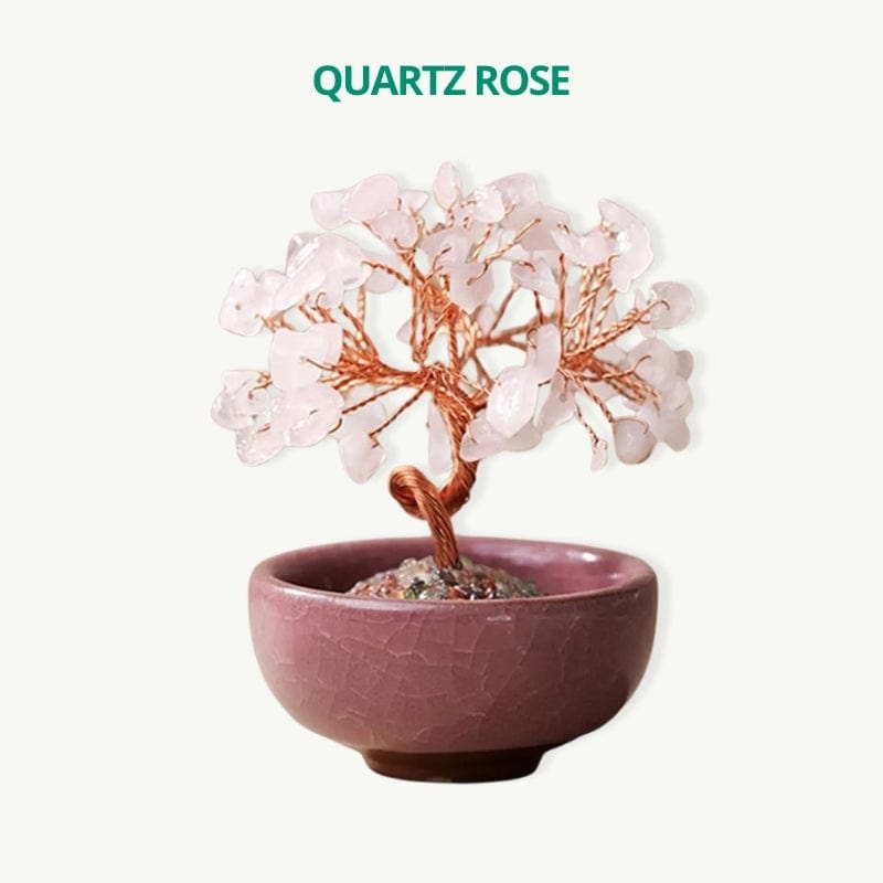 Arbre de vie avec base fleurie Quartz Rose