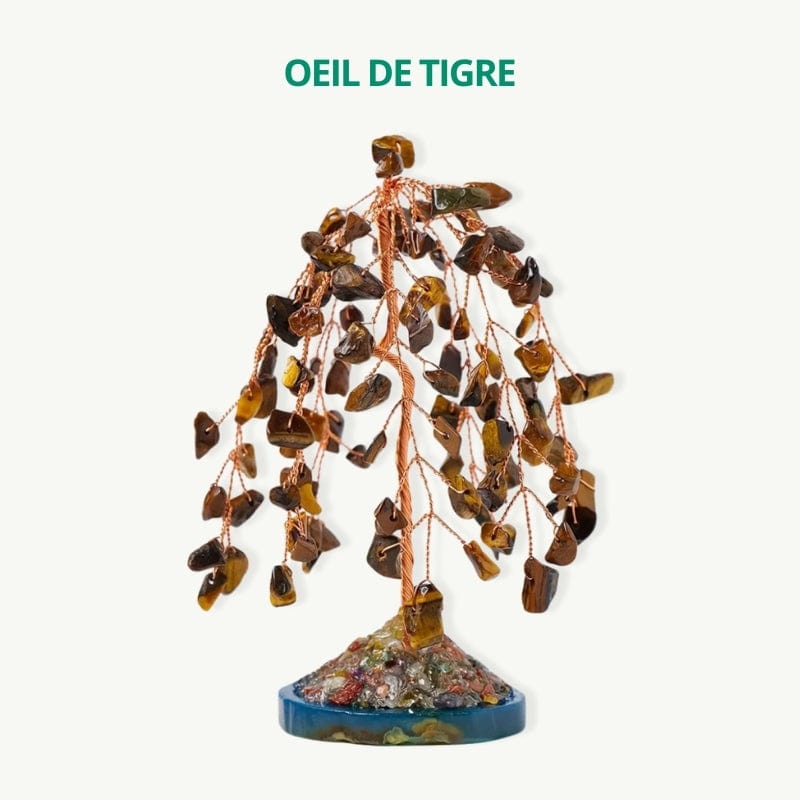 Arbre de vie avec cuivre tissé à la main Oeil de Tigre / 11cm