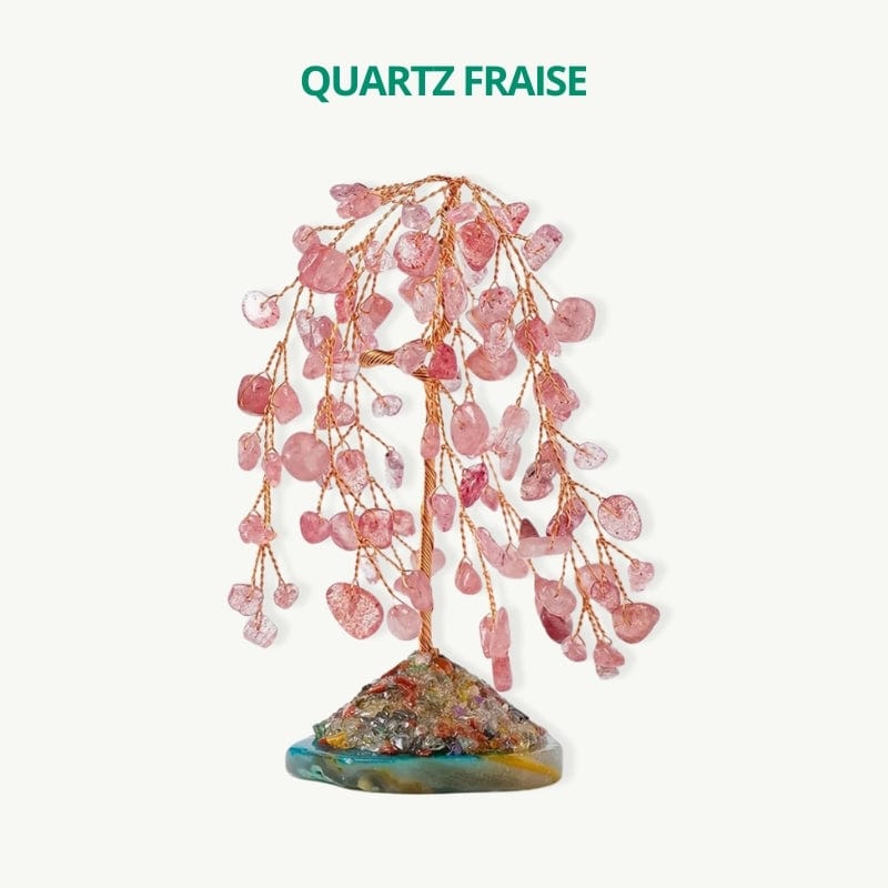 Arbre de vie avec cuivre tissé à la main Quartz fraise / 11cm