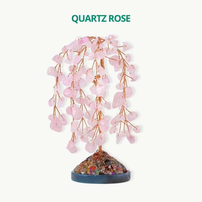 Arbre de vie avec cuivre tissé à la main Quartz Rose / 11cm