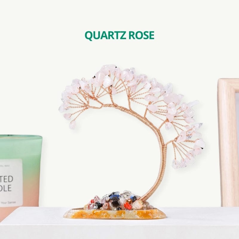 Arbre de vie en cuivre et pierres Quartz Rose / 1 pièce