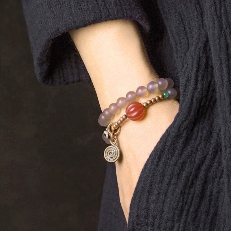 Aasha - Bracelet en Agate (Grise ou Blanche) et Perle Dzi