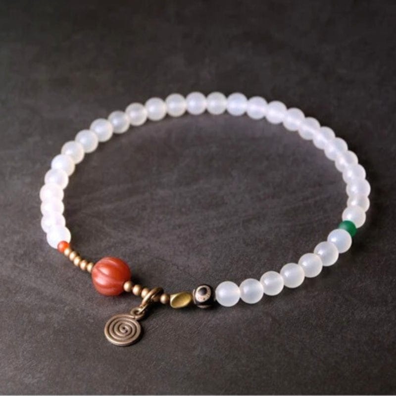 Aasha - Bracelet en Agate (Grise ou Blanche) et Perle Dzi