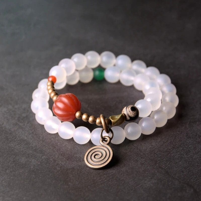 Aasha - Bracelet en Agate (Grise ou Blanche) et Perle Dzi