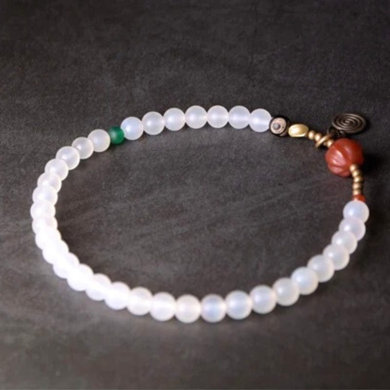 Aasha - Bracelet en Agate (Grise ou Blanche) et Perle Dzi