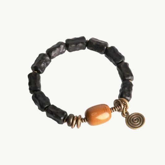 Vajrakala - Bracelet en ébène noir et cuivre martelé 15 à 16cm