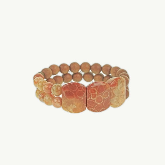 Bhavita - Bracelet en Bois de Santal et Pierre de Corail 15 à 16cm