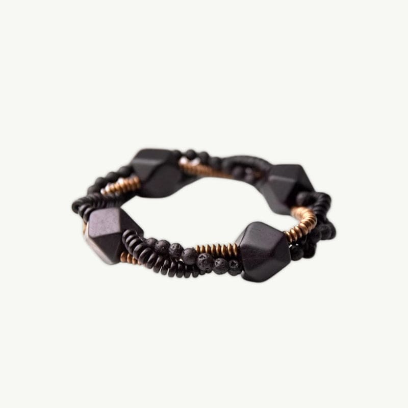 Sanghata - Bracelet en bois et cuivre 15 à 16cm