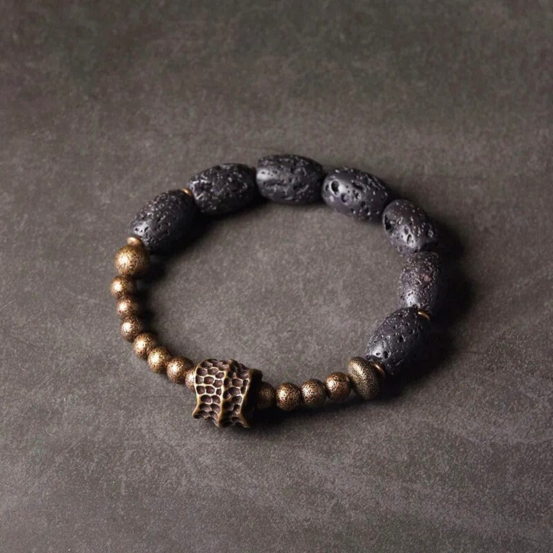 Jivaka - Bracelet en Pierre de Lave et Charme en Laiton