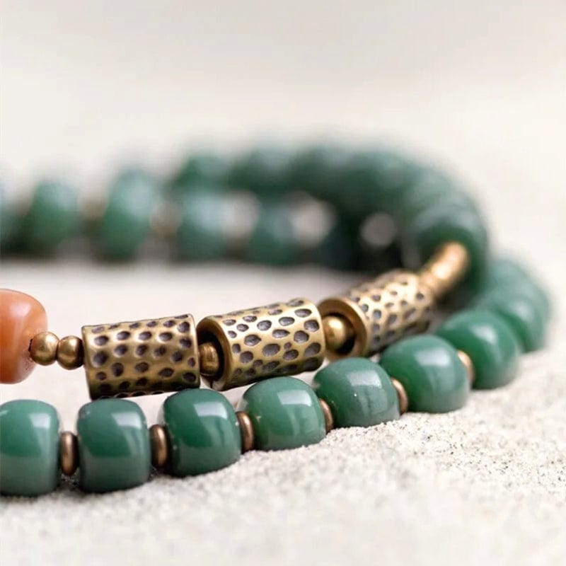 Dharan - Bracelet en Graines de Bodhi Vertes et Laiton