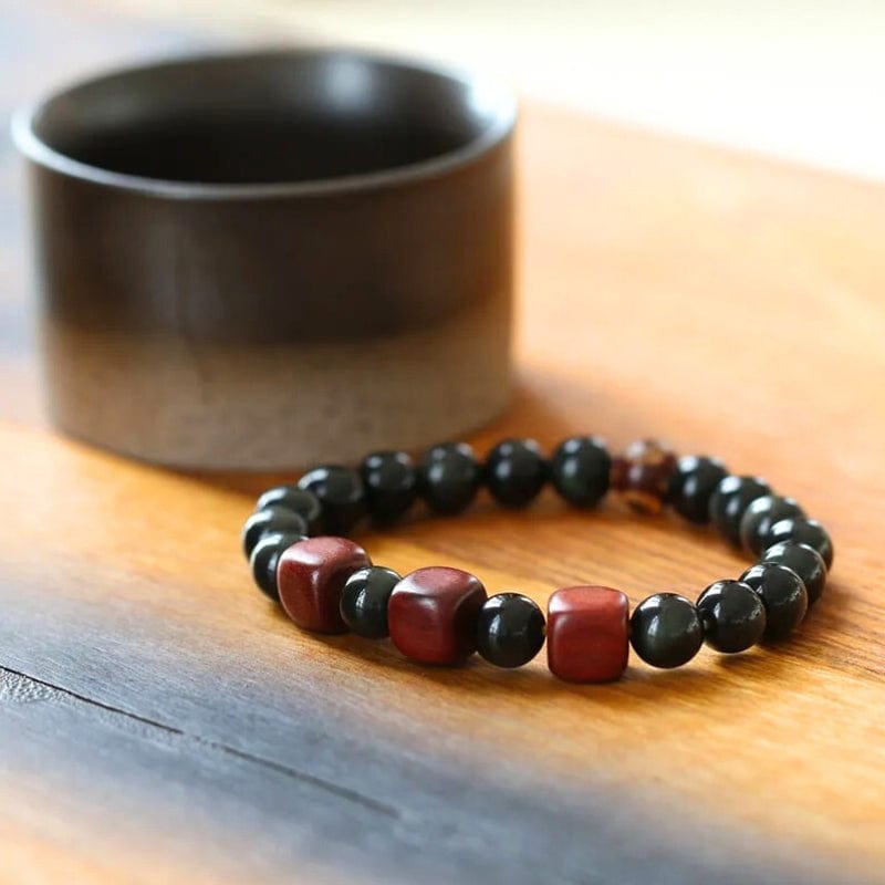 Indrani - Bracelet en Obsidienne Noire et Perle Dzi