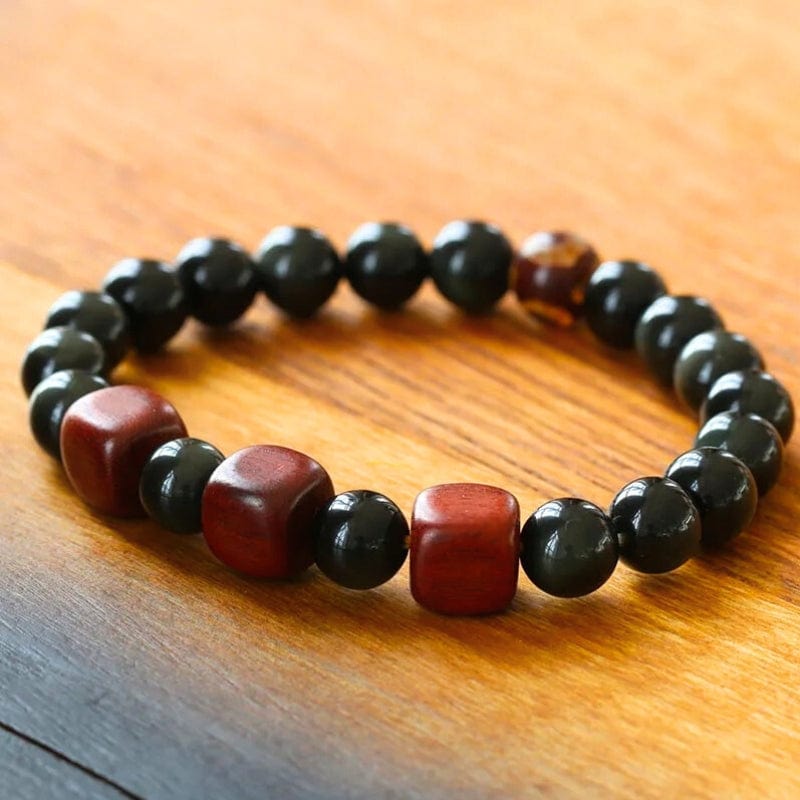 Indrani - Bracelet en Obsidienne Noire et Perle Dzi