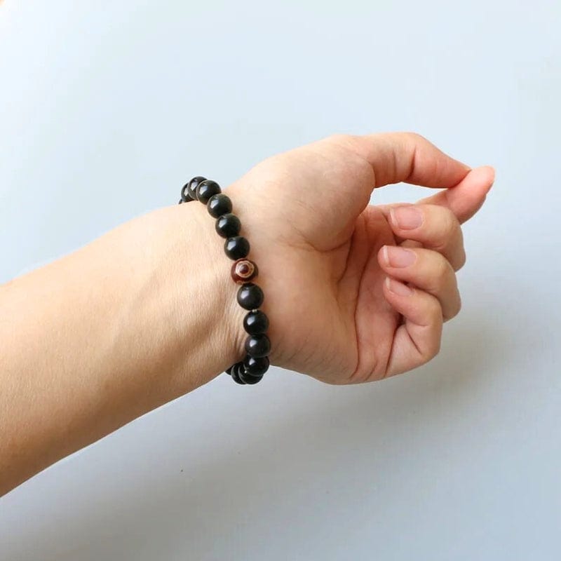 Indrani - Bracelet en Obsidienne Noire et Perle Dzi