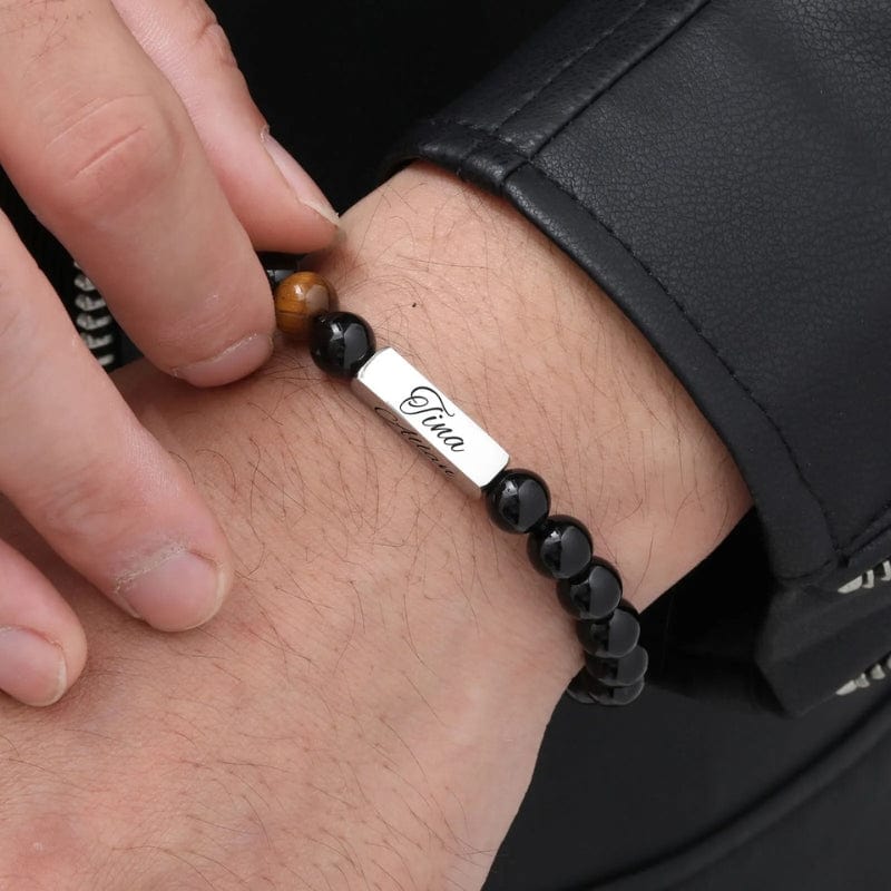 Bracelet Personnalisé avec Gravure pour Homme – Œil de Tigre