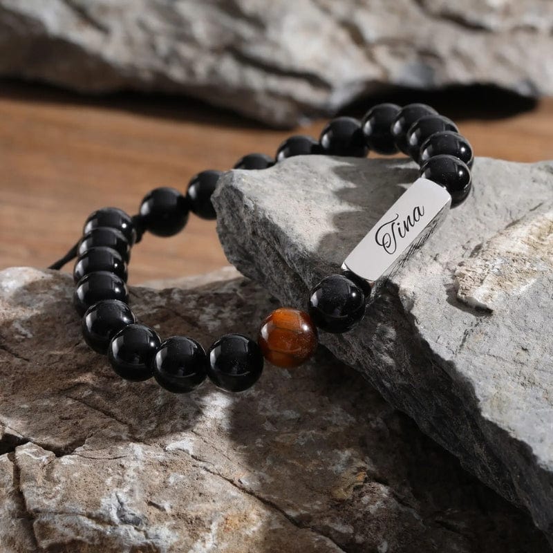 Bracelet Personnalisé avec Gravure pour Homme – Œil de Tigre