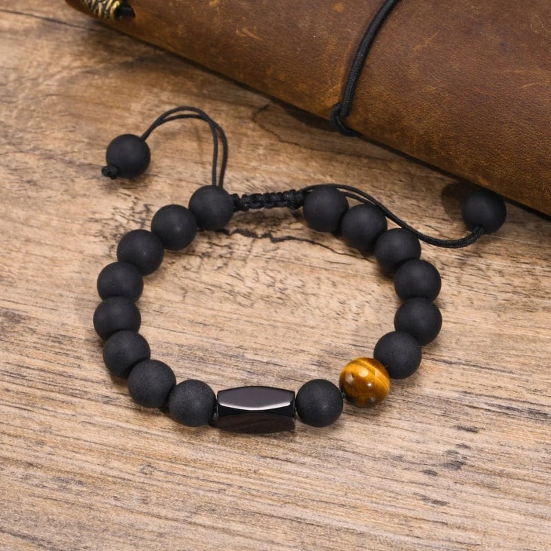 Bracelet Personnalisé avec Gravure pour Homme Perles Noires