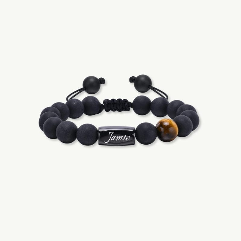 Bracelet Personnalisé avec Gravure pour Homme Perles Noires