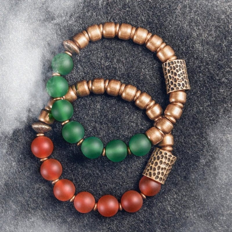 Arjava - Bracelet tibétain authentique en agate rouge ou verte