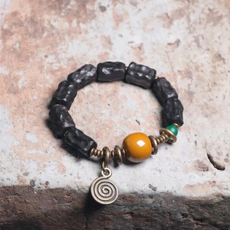 Vajrapani - Bracelet en Ébène et Agate Gobi 15 à 16cm / Agate Gobi Jaune