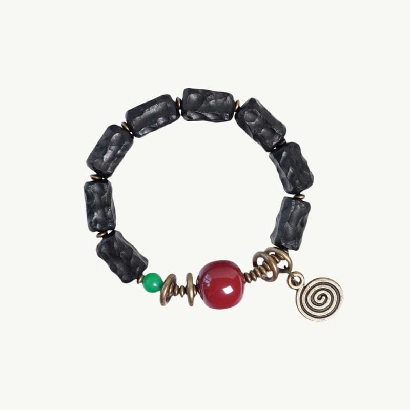 Vajrapani - Bracelet en Ébène et Agate Gobi 15 à 16cm / Agate Gobi Rouge