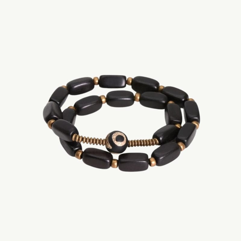 Yeshe - Bracelet tibétain en bois d’ébène et cuivre 17 à 18cm