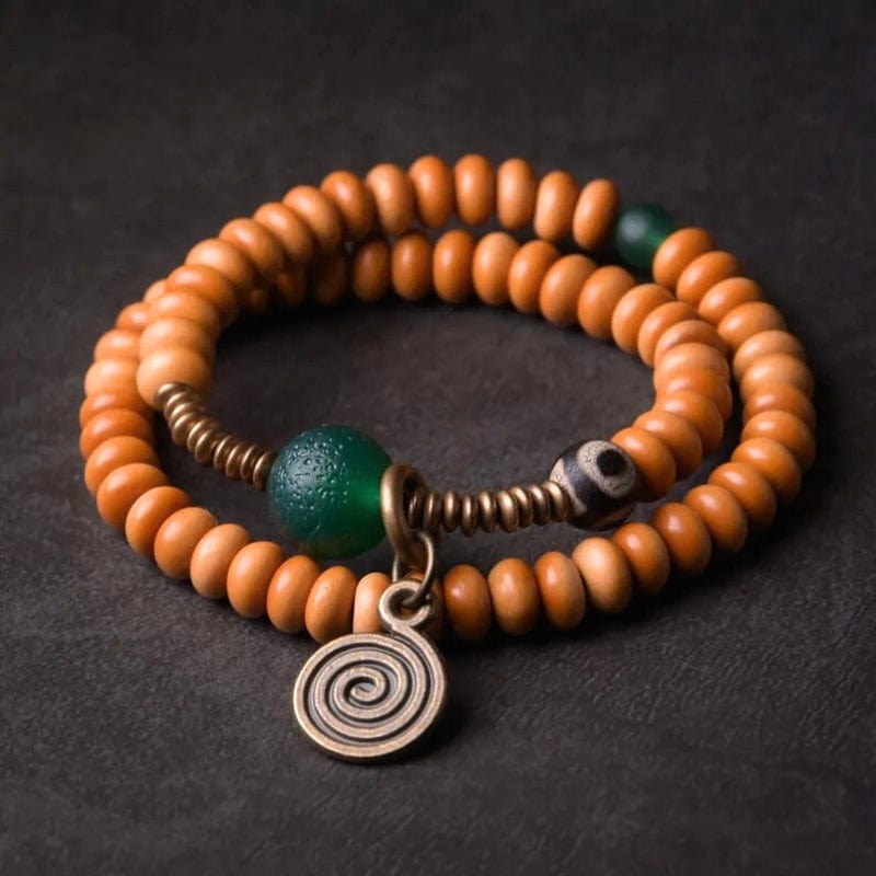 Arogya - Bracelet en bois d’olivier et onyx vert