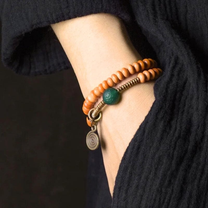 Arogya - Bracelet en bois d’olivier et onyx vert