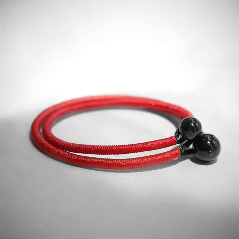 Sankha - Bracelet en Corde Rouge et Obsidienne Noire