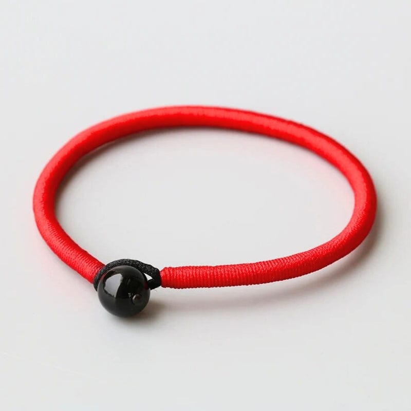 Sankha - Bracelet en Corde Rouge et Obsidienne Noire