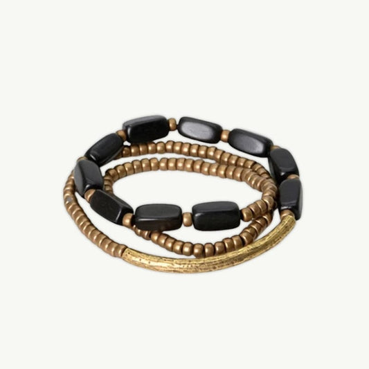 Vikara - Bracelet Tibétain en Laiton et Ébène 15 à 16cm