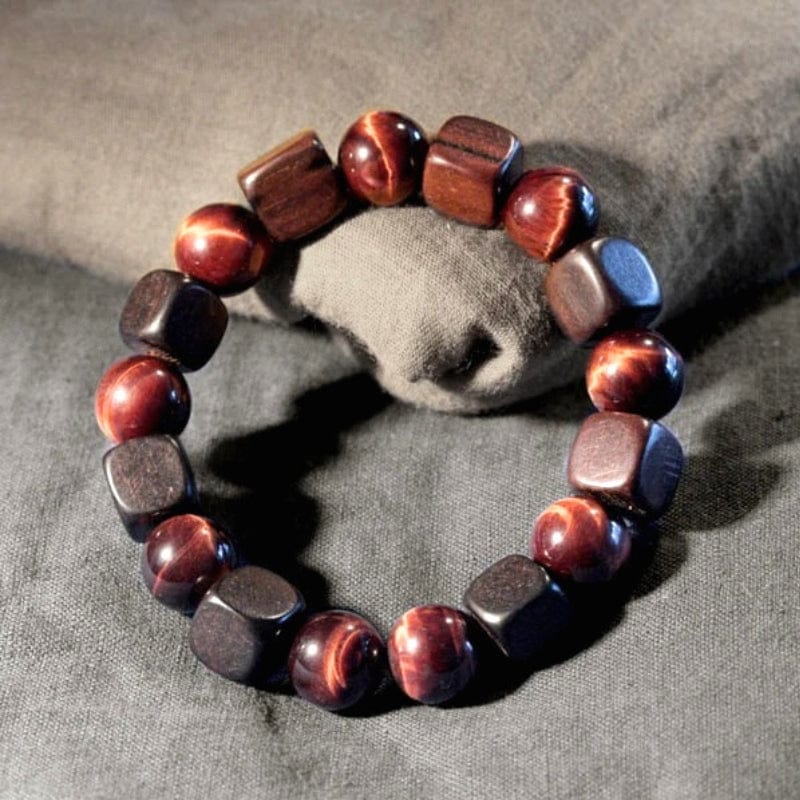 Suramya - Bracelet en Bois d’Ébène et Œil de Tigre 15 à 16cm / Oeil de Tigre Rouge