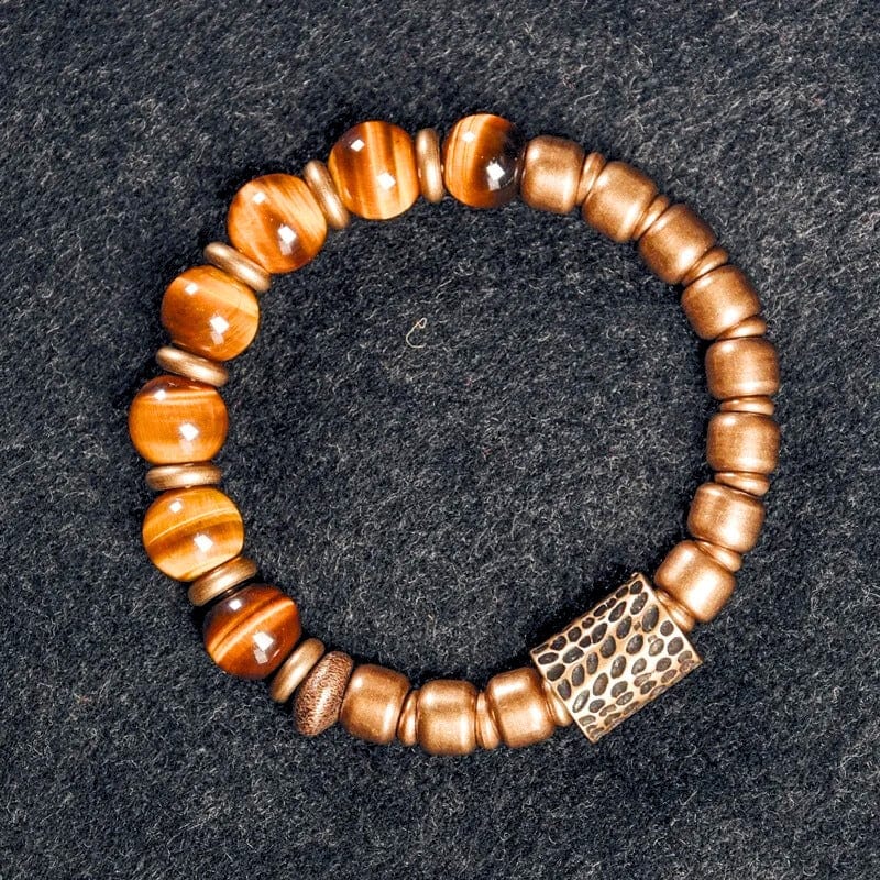 Chakra - Bracelet Tibétain en Œil de Tigre Doré et Laiton