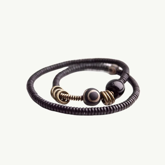 Rigdzin - Bracelet tibétain en onyx noir et ébène 15 à 16cm