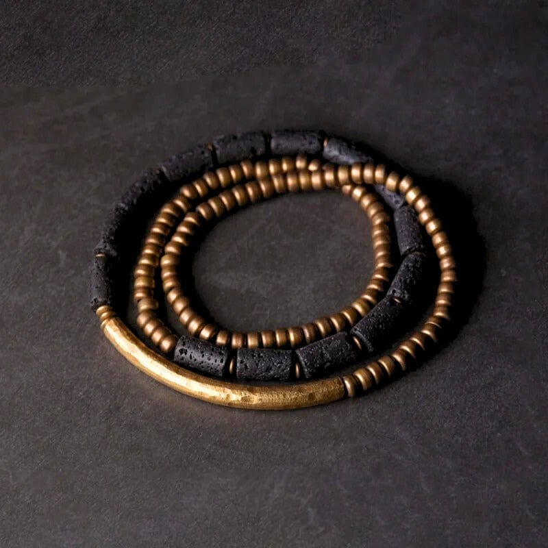 Anuttara - Bracelet Tibétain en Pierre de Lave et Laiton