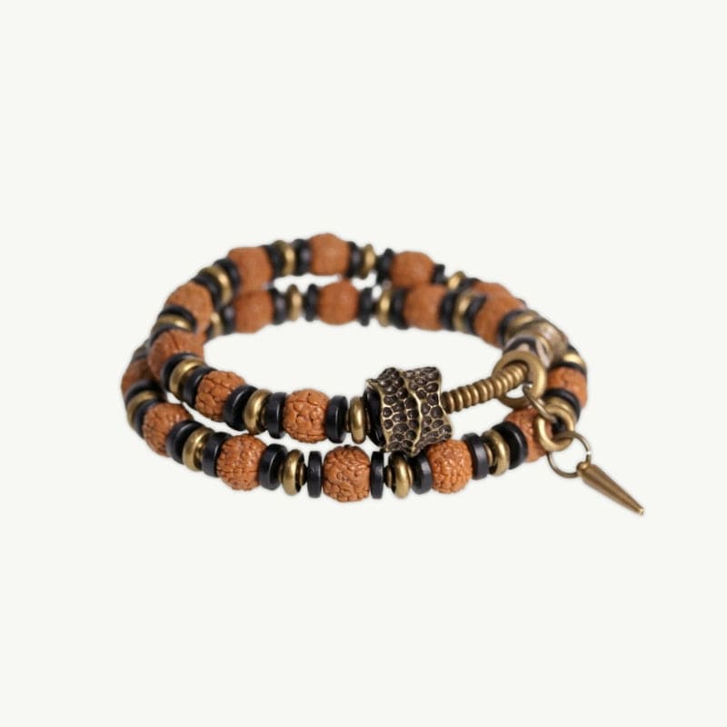 Dhara - Bracelet Tibétain en Rudraksha et Ébène 15 à 16cm