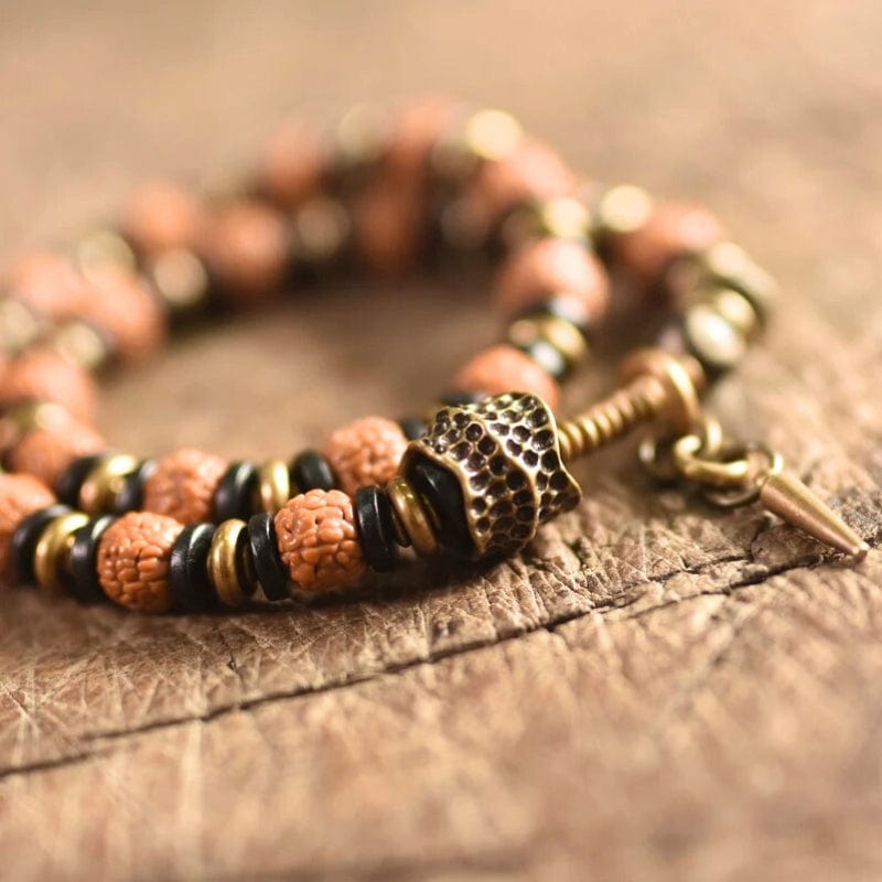 Dhara - Bracelet Tibétain en Rudraksha et Ébène