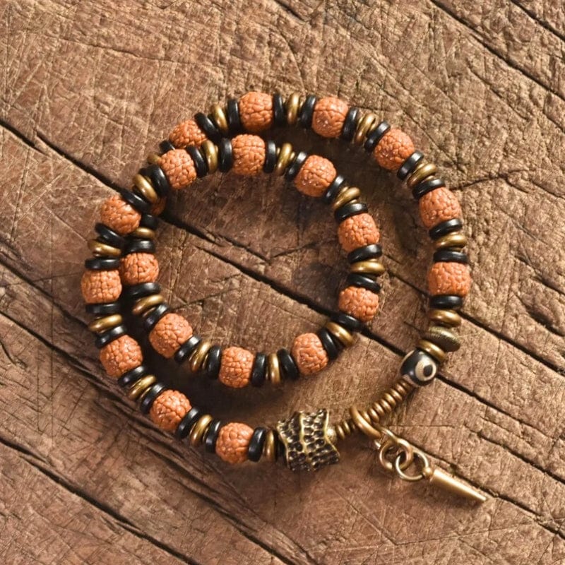 Dhara - Bracelet Tibétain en Rudraksha et Ébène