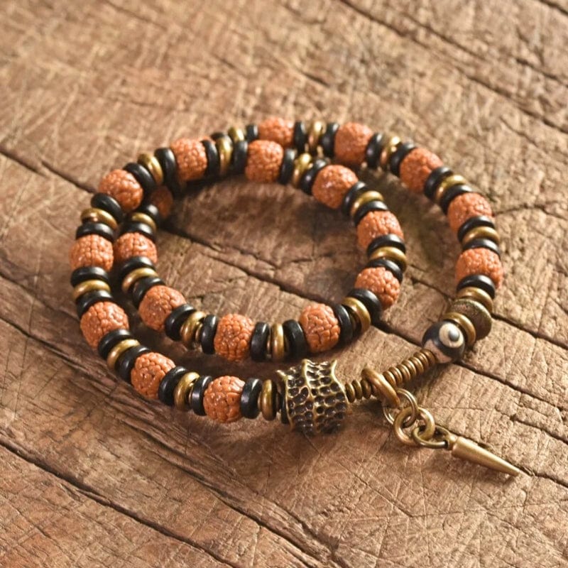 Dhara - Bracelet Tibétain en Rudraksha et Ébène