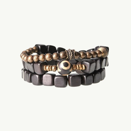 Karuna Set - Lot de 2 Bracelets Tibétains en Ébène Noir et Cuivre 15 à 16cm