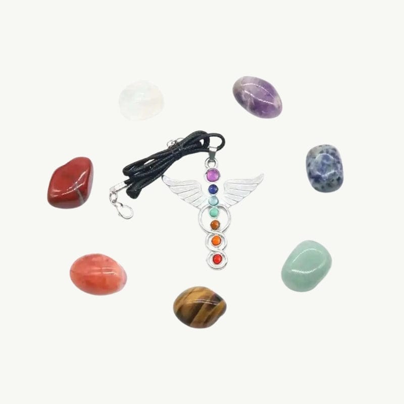 Coffret cadeau collier + pierres 7 chakras Pierres 7 chakras + collier