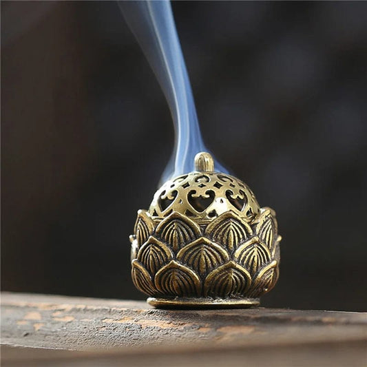 Decorative Incense Burner Retro Copper Small Lotus Incenser Holder Censer Desktop Coffee Table Ornament For Shop Office Home