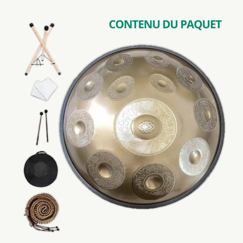 Handpan Doré Gravé 55 cm - 12, 10 ou 9 Notes - 432/440 Hz